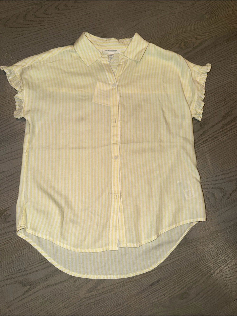 beachlunchlounge Yellow Striped Ruffle Sleeve Button-Down Top